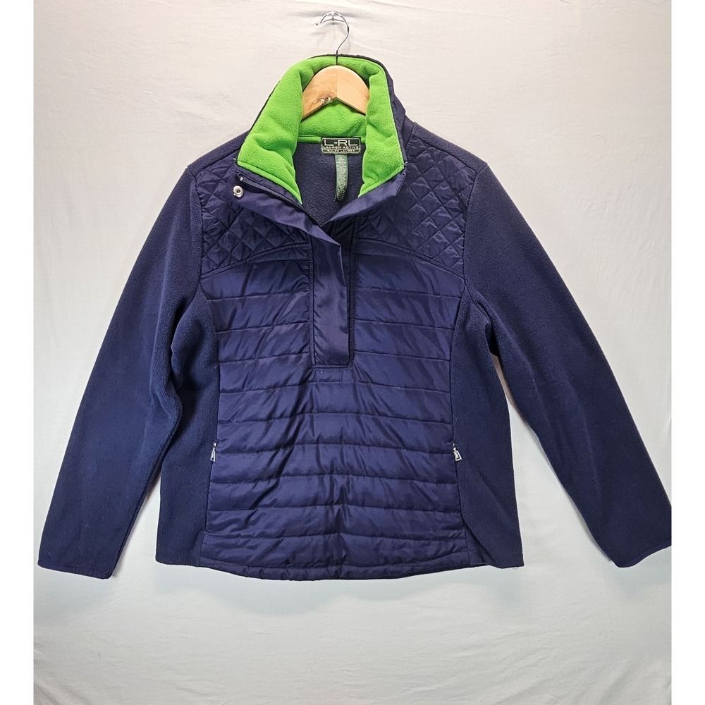 Ralph Lauren Active Fleece Quilted 1/2 Zip Pullover Jacket Women's XL Blue Green